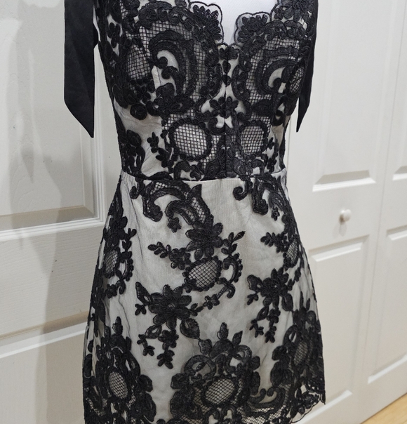 Dolls Kill Unholy Kindred Spirits Black White Lace Mini DressTiered Tulle Skirt - Picture 3 of 16